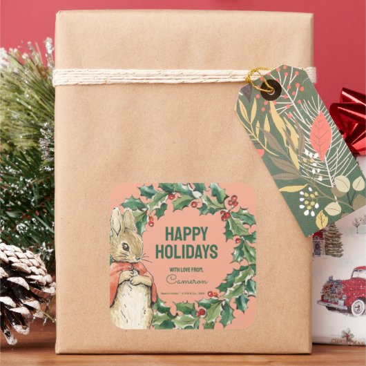 Peter Rabbit | Vrolijk kerstfeest Vierkante Sticker (Feestdagen)