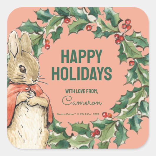 Peter Rabbit | Vrolijk kerstfeest Vierkante Sticker (Voorkant)
