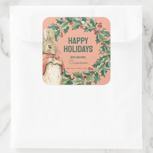 Peter Rabbit | Vrolijk kerstfeest Vierkante Sticker (Tas)