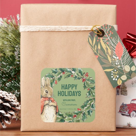 Peter Rabbit | Vrolijk kerstfeest Vierkante Sticker (Feestdagen)