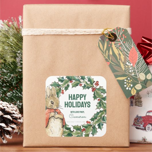 Peter Rabbit | Vrolijk kerstfeest Vierkante Sticker (Feestdagen)