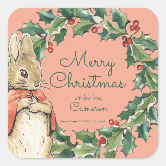 Peter Rabbit | Vrolijk kerstfeest Vierkante Sticker (Voorkant)