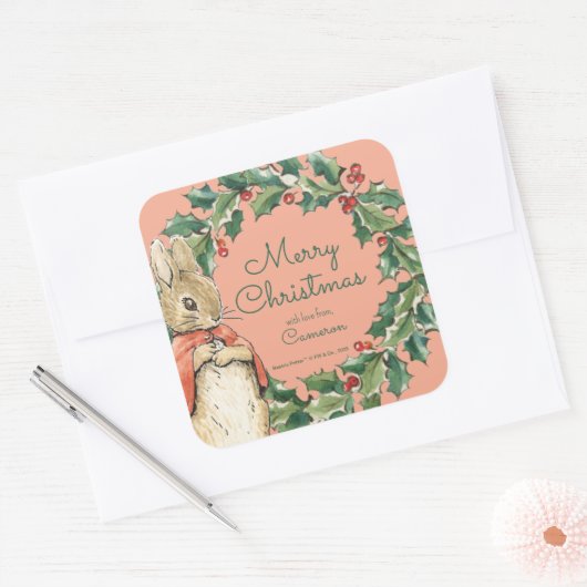 Peter Rabbit | Vrolijk kerstfeest Vierkante Sticker (Envelop)