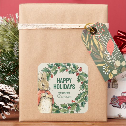 Peter Rabbit | Vrolijk kerstfeest Vierkante Sticker (Feestdagen)