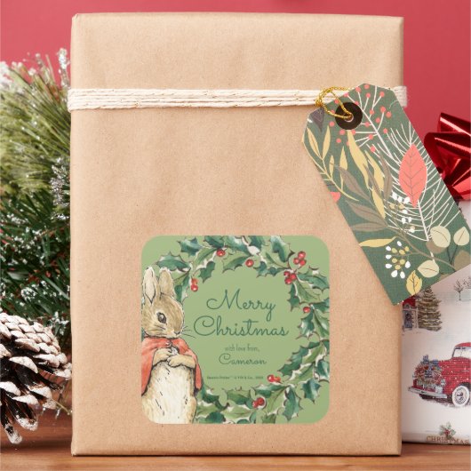 Peter Rabbit | Vrolijk kerstfeest Vierkante Sticker (Feestdagen)