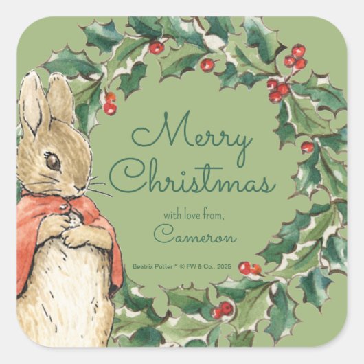 Peter Rabbit | Vrolijk kerstfeest Vierkante Sticker (Voorkant)