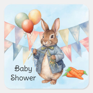 Peter Rabbit Waterverf Boy Baby shower Vierkante Sticker