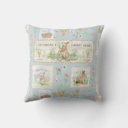 Peter Rabbit Waterverf Rustic Wood Dusty Blue Boy Kussen (Achterkant)