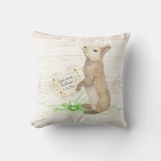 Peter Rabbit Waterverf Rustic Wood Dusty Blue Boy Kussen (Voorkant)