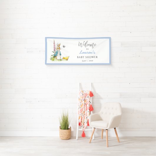 Peter Rabbit Welkomstbord Boy Baby shower Spandoek (Insitu)