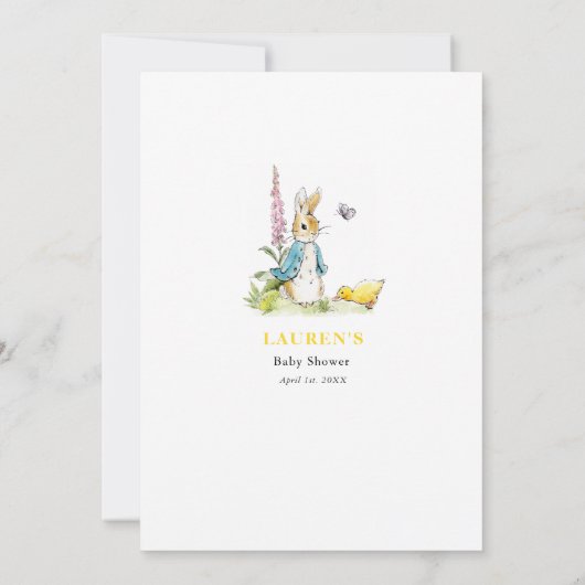 Peter Rabbit wenst baby geel Baby shower Kaart (Achterkant)