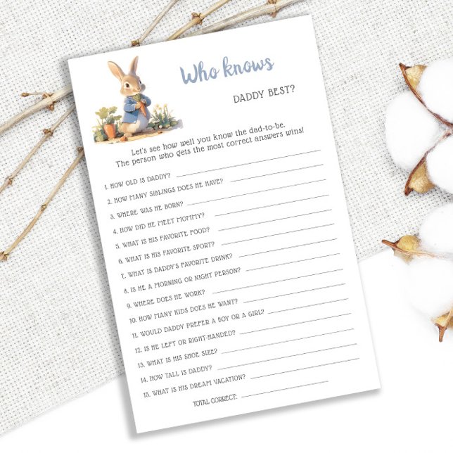Peter Rabbit Wie kent papa beste Baby shower spel (Creator heeft geüpload)