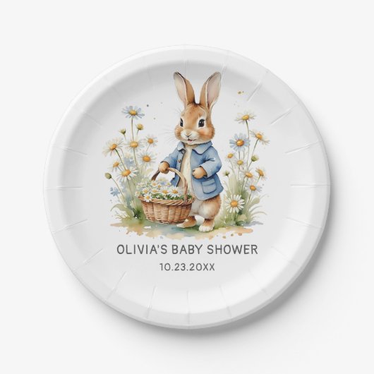 Peter Rabbit Wildflower Baby Shower Paper Plates Papieren Bordje (Voorkant)