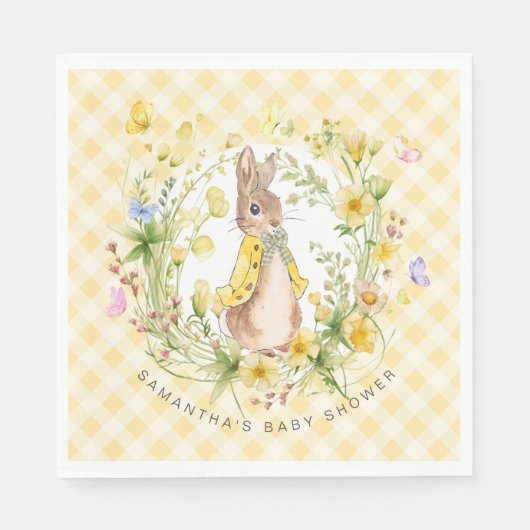 Peter Rabbit Wildflower Gingham Baby shower Neutra Servet (Voorkant)
