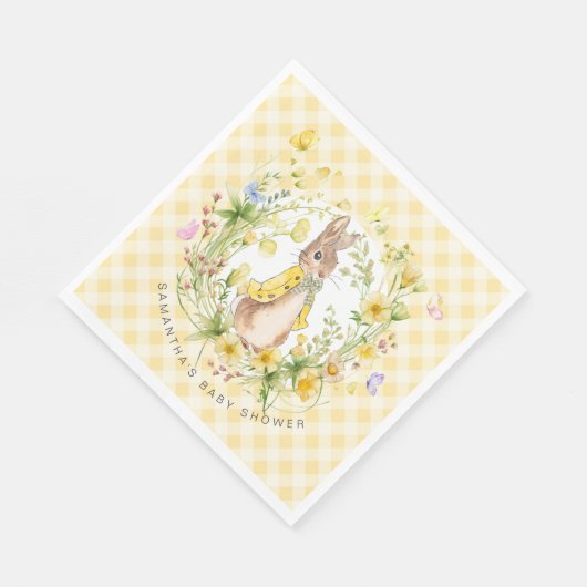 Peter Rabbit Wildflower Gingham Baby shower Neutra Servet (Hoek)