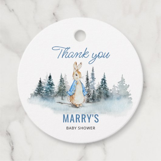Peter Rabbit Winter Baby shower Bedankjes Labels (Voorkant)