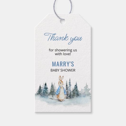 Peter Rabbit Winter Baby shower Bedankt Cadeaulabel (Voorkant)