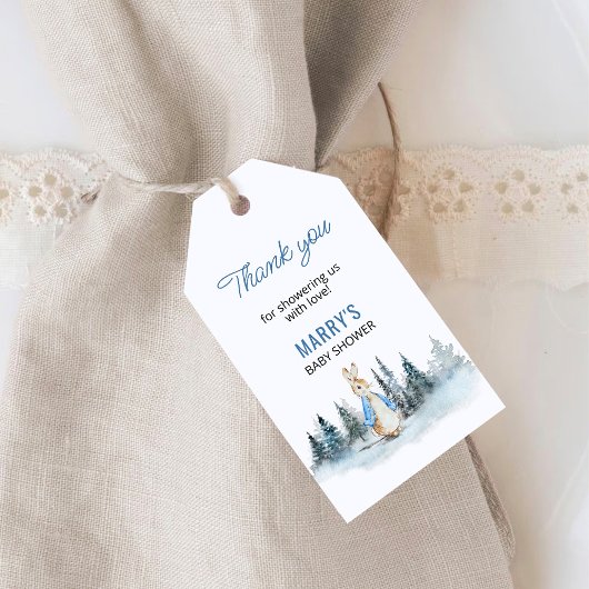 Peter Rabbit Winter Baby shower Bedankt Cadeaulabel