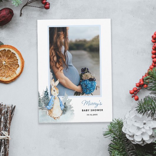 Peter Rabbit Winter Foto baby shower Kaart