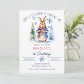 Peter rabbit winter thema verjaardagsfeestje sjabl kaart (Staand voorkant)