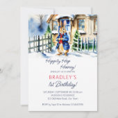 Peter rabbit winter thema verjaardagsfeestje sjabl kaart (Voorkant)