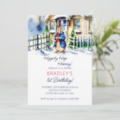 Peter rabbit winter thema verjaardagsfeestje sjabl kaart (Staand voorkant)