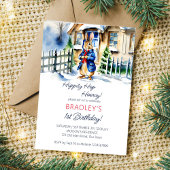 Peter rabbit winter thema verjaardagsfeestje sjabl kaart