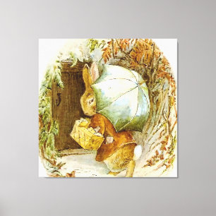 "Peter Rabbit with Winter Umbrella" door Beatrix P Canvas Afdruk