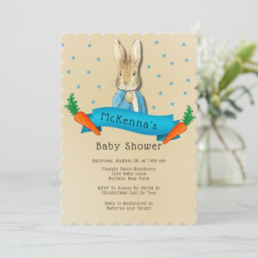 Peter Rabbit Wortelen en Sterren Jongen Baby showe Kaart (Staand voorkant)