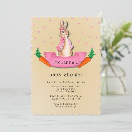 Peter Rabbit Wortelen en Sterren Meisje Baby showe Kaart (Staand voorkant)