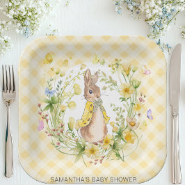 Peter Rabbit Yellow wildflower Gingham Baby shower Papieren Bordje