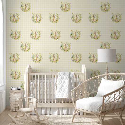 Peter Rabbit Yellow Wildflowers Gingham Behang (Kinderen)
