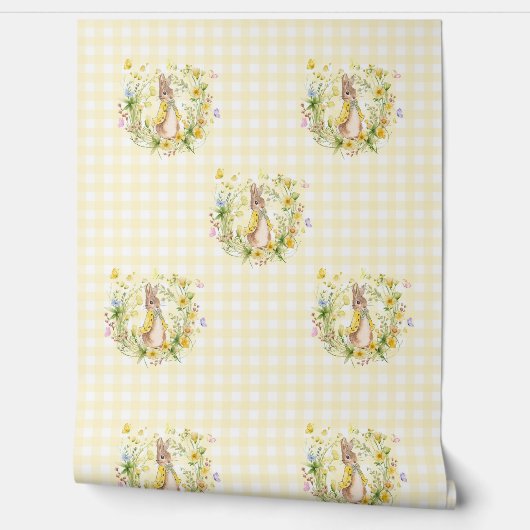 Peter Rabbit Yellow Wildflowers Gingham Behang (Afrollen)