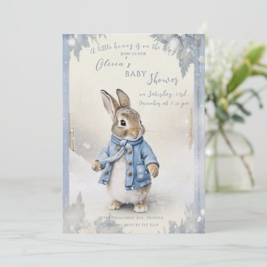 Peter Rabbit's Winter Feestdagen Baby shower Kaart (Staand voorkant)