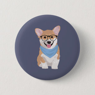 Peter The Cute Hipster Blue Bandana Corgi Puppy Ronde Button 5,7 Cm