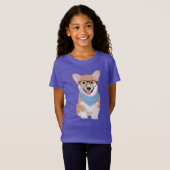 Peter The Cute Hipster Blue Bandana Corgi Puppy T-shirt (Voorkant volledig)