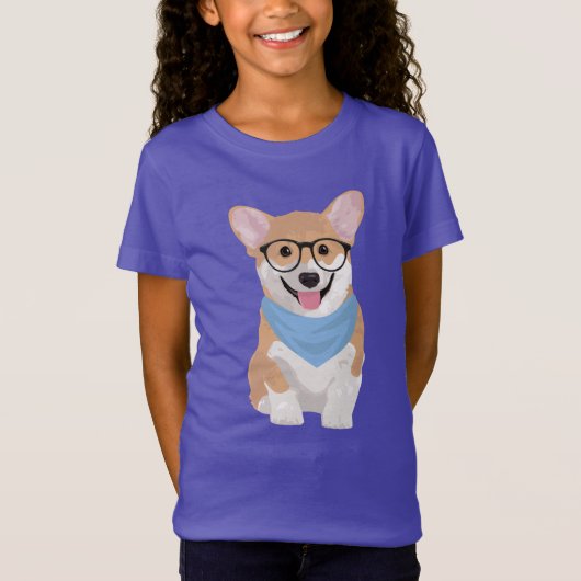 Peter The Cute Hipster Blue Bandana Corgi Puppy T-shirt (Voorkant)