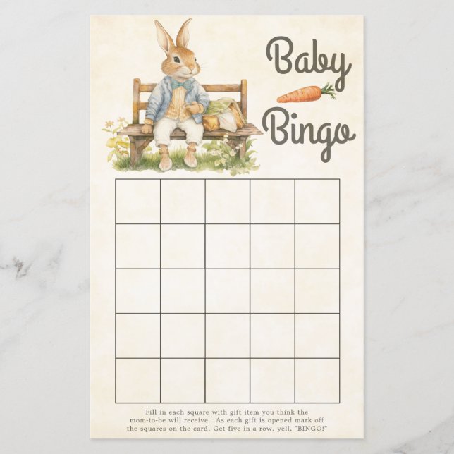 Peter The Rabbit - Baby shower bingogame (Voorkant)