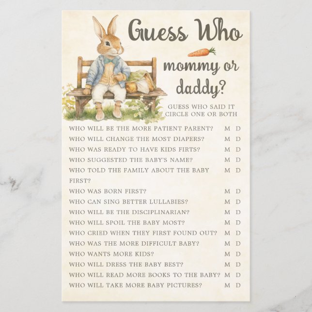 Peter the Rabbit Baby shower raad eens wie spel (Voorkant)