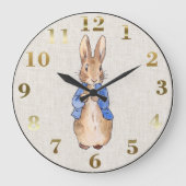 Peter the Rabbit Beige Linen Background Grote Klok (Voorkant)