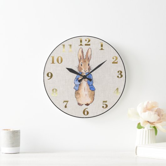 Peter the Rabbit Beige Linen Background Grote Klok (Huis)