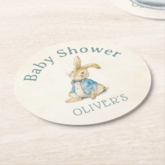 Peter The Rabbit  Blue Baby shower Ronde Kartonnen Onderzetter (Gebogen)