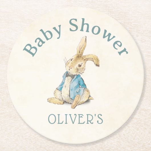 Peter The Rabbit  Blue Baby shower Ronde Kartonnen Onderzetter (Voorkant)