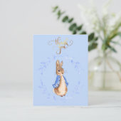 Peter the Rabbit Blue Wreath Gold Hartelijk dank v Bedankkaart (Staand voorkant)