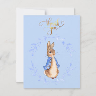 Peter the Rabbit Blue Wreath Gold Hartelijk dank v Bedankkaart