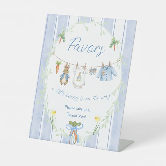 Peter the Rabbit Clothesline Baby shower Favoriet Reclamebord Met Voetstuk (Voorkant)