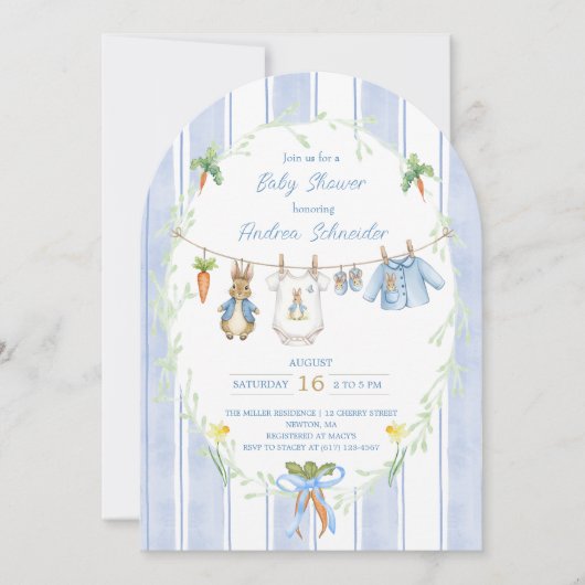 Peter the Rabbit Clothesline Baby shower Kaart (Voorkant)