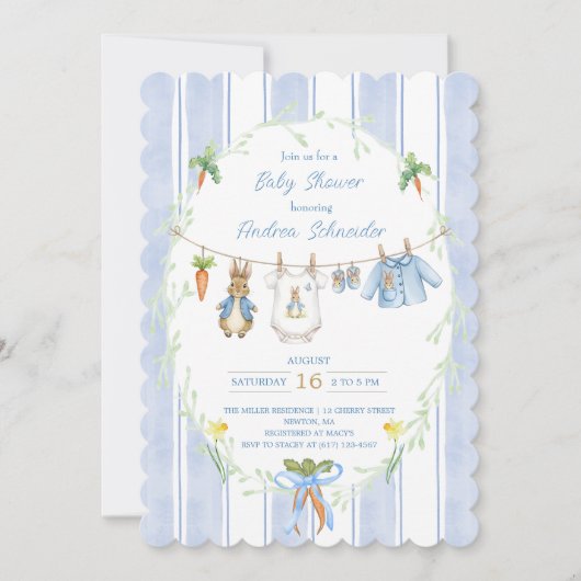 Peter the Rabbit Clothesline Baby shower Kaart (Voorkant)