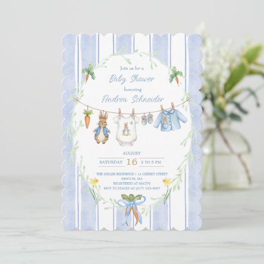Peter the Rabbit Clothesline Baby shower Kaart (Staand voorkant)