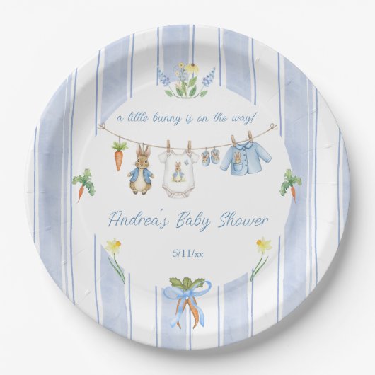 Peter the Rabbit Clothesline Baby shower Papieren Bordje (Voorkant)